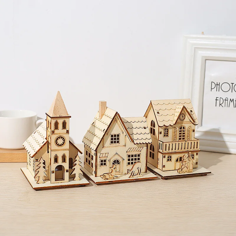 

Retro Building Christmas Decorations Glowing Cute Lights Christmas Tree Decoration Children New Year Gift Window Decoration 2022