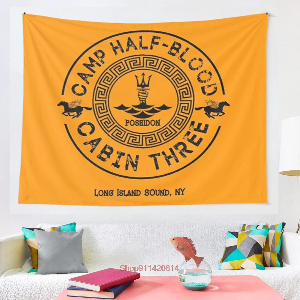 

Percy Jackson Camp Half Blood Cabin Three Poseidon tapestry Wall Hanging Tapestries for Living Room Beach Towel Blanket