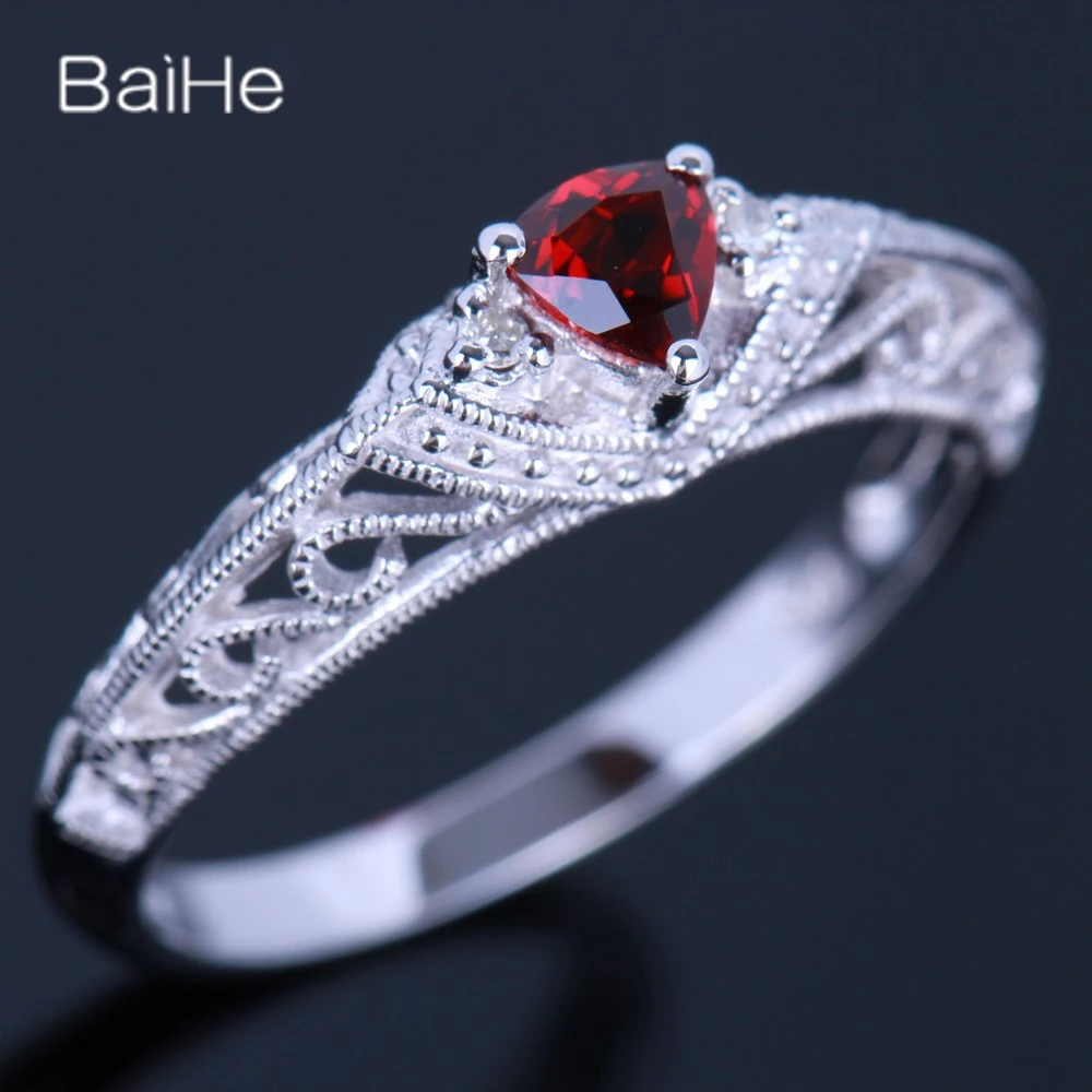 Кольцо BAIHE из белого золота с гранатом 14 к женское модное ювелирное изделие для