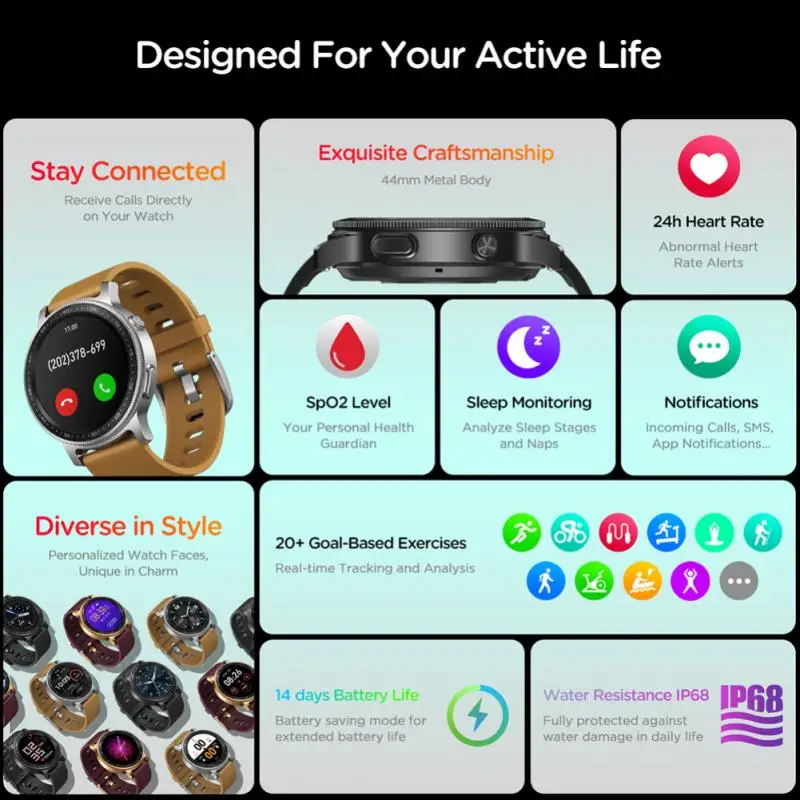 

E1-2 Smart Watch Sports Fitness Blood Oxygen Blood Pressure Heart Rate Monitoring Smart Watch Waterproof For Android IOS Phones