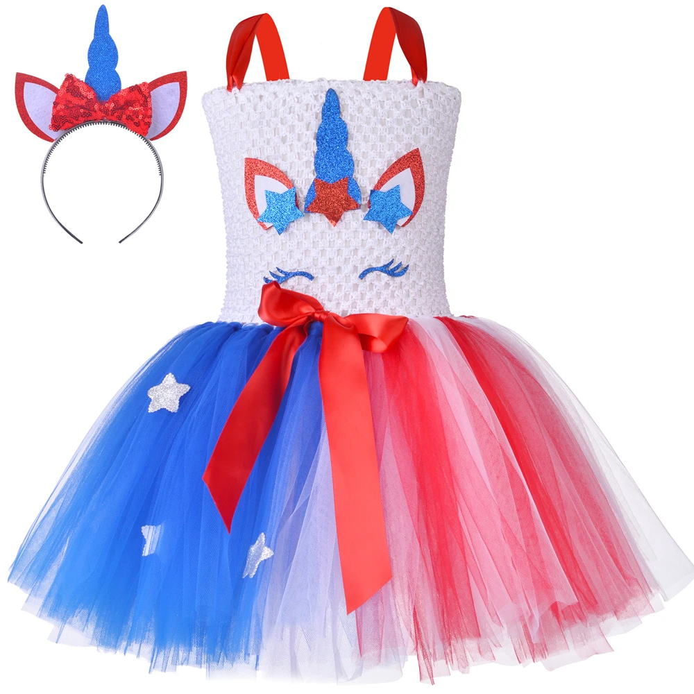 

Independence Day Girls Unicorn Tutu Dress with Hairhoop Star American Flag 4th of July Dress Up Kids Girl Carnival Party Costume