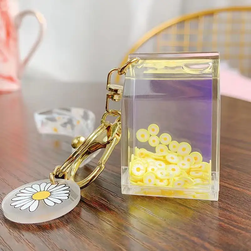 

Creative cute daisy milk carton car key chain men and women bag small pendant jewelry