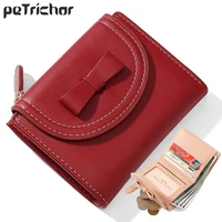 new small folding wallet women soft pu leathe bow card holder short flip coin purse female high quality clutch wallet ladies