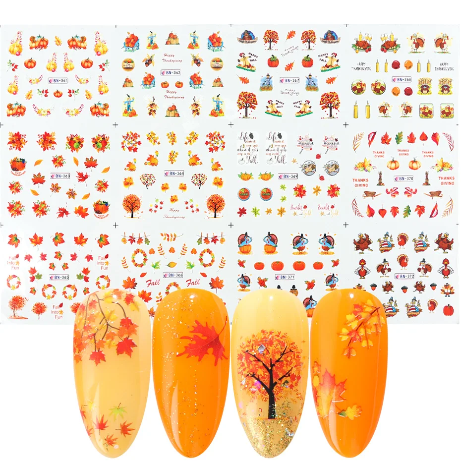 Наклейки для ногтей в виде осенних листьев переводная наклейка на ногти желтый