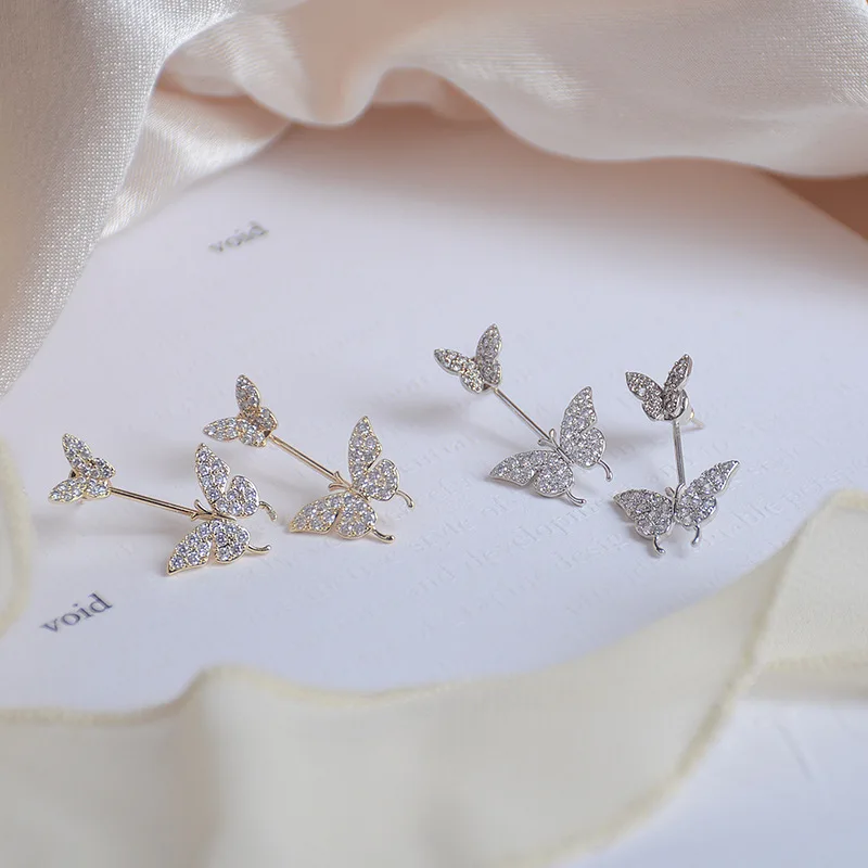 

14K Real Gold Micro-inlaid Zircon Full of Diamond Temperament Butterfly Stud Earrings for Women Cubic Zircon ZC Earrings