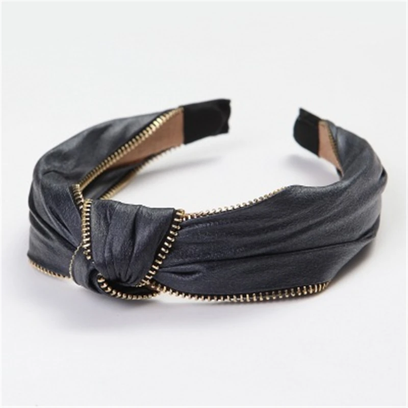

Metal zipper leather Hairband Knot Headband For Women Hair Head Hoop Band Girls Knot Hairband Headdress Accessories