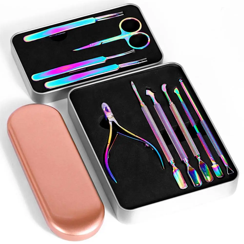 

Manicure Tool Set Stainless Steel Colorful Tweezers Acne Needle Scissors Beauty Care Set