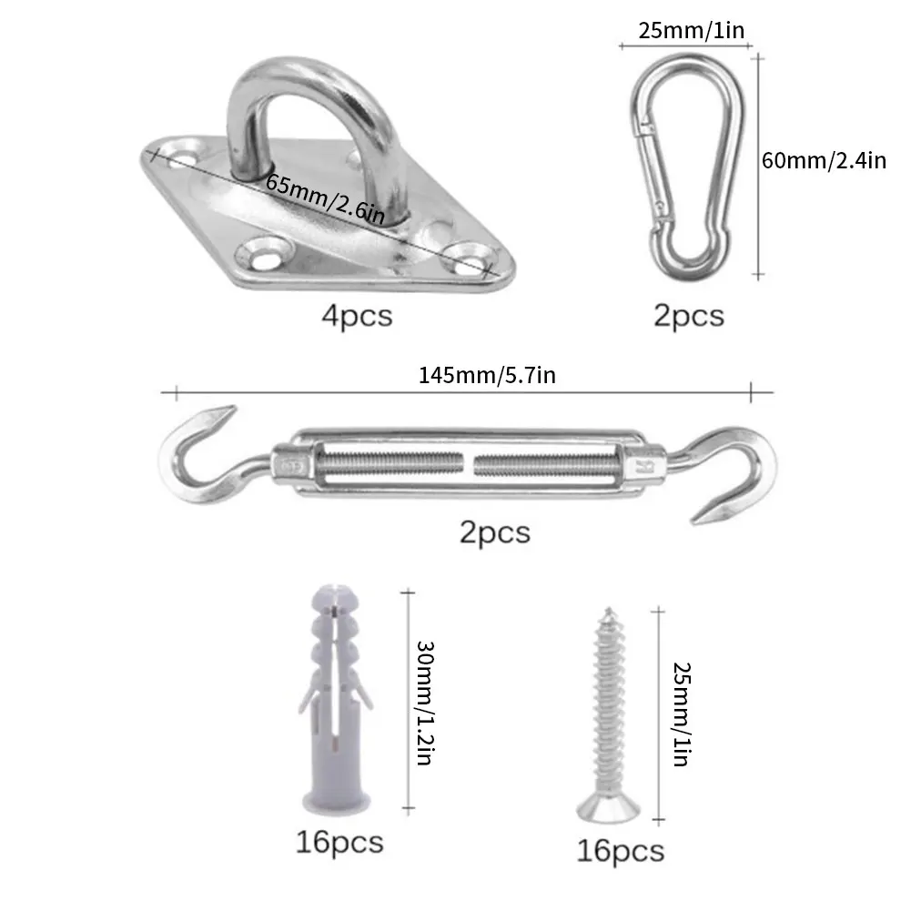 

Sun Shade Sail Hardware Kit Awning Fixing Attachment Set Stainless Steel Hardware Kit Sunshade Sail Installation Carabiner Clip