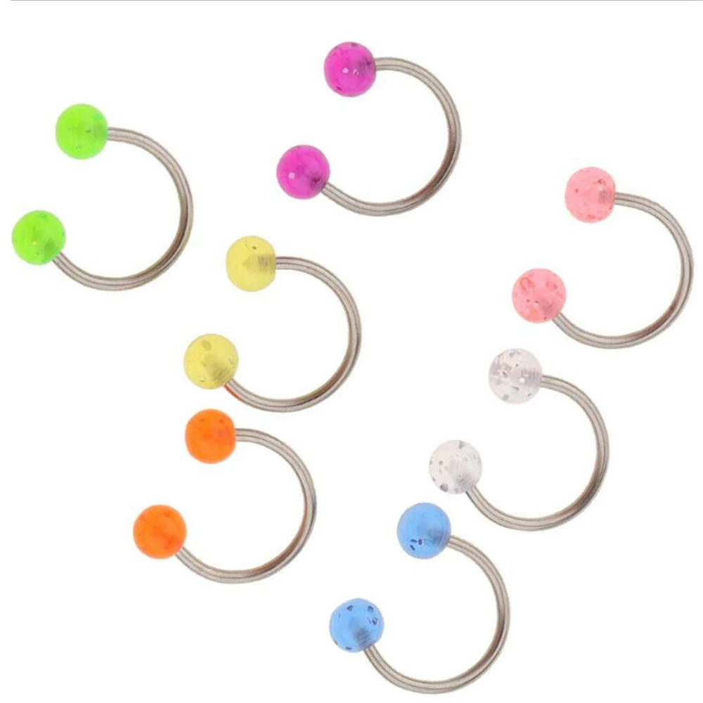 Поддельные пирсинг украшения для носа и тела женщин Подкова 7 шт блестящий шар