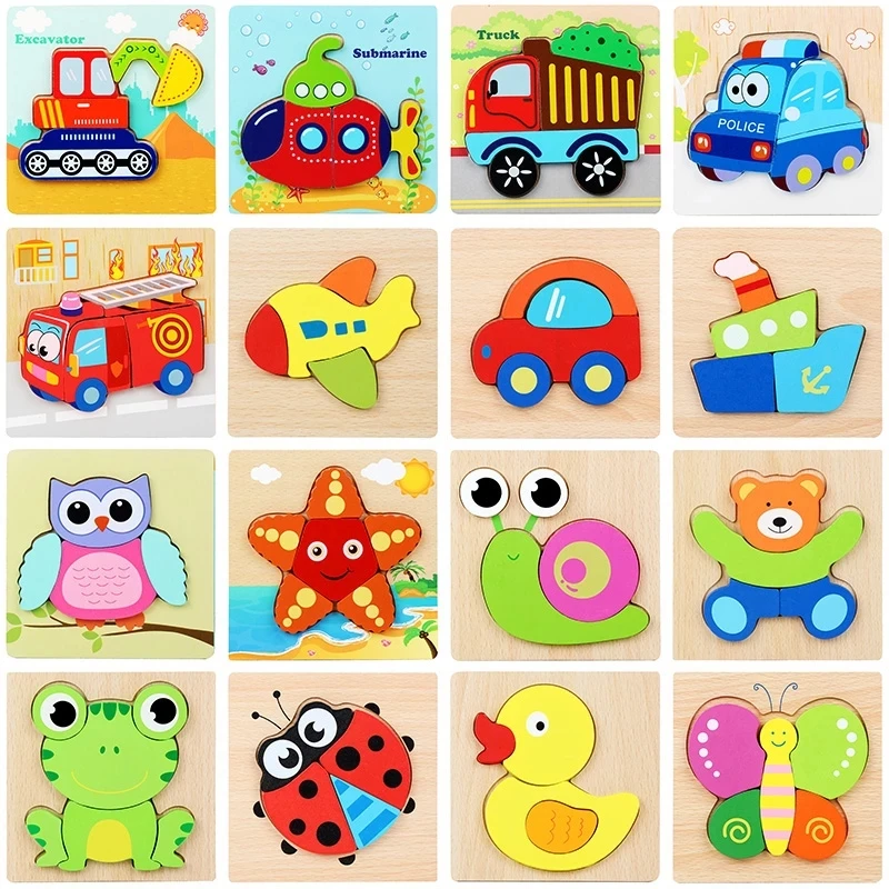 Детские 3D деревянные Обучающие игрушки-пазлы головоломки животных из цельного