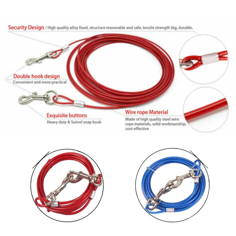 Поводки для собак стягивающийся трос стальной с двумя головками металлические