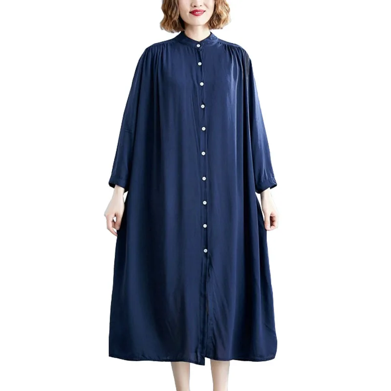 

Oversize shirt dress women summer X-long blouse tops sun protection clothing female loose single-breasted large size shirts G927