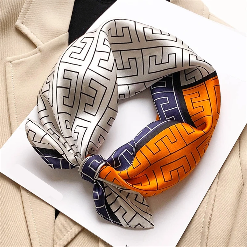 

100% Silk Scarf Hair Bands Women Foulard Neckerchief Small Square 53cm Lady Print Fashion Headbands Spring Female Bandana