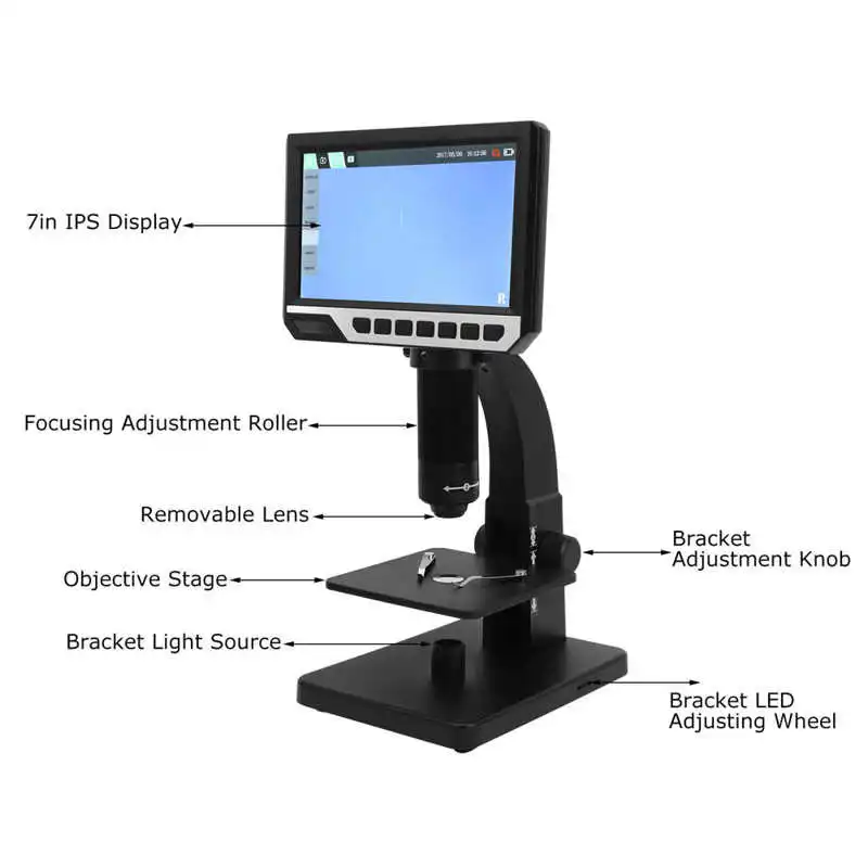 

Microscopio Trinocular 12MP 7in High-Definition Display 2000X Industrial Digital Microscope for Circuit Board Repairing