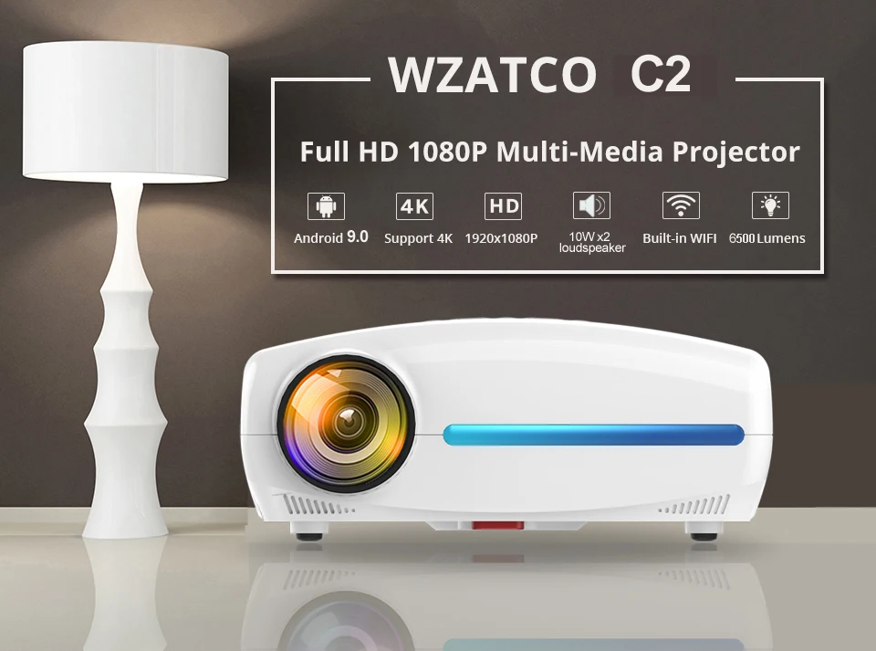 WZATCO C2 1920*1080P Full HD 45 градусов Цифровой keystone светодиодный проектор android 9,0 Wifi дополнительный портативный домашний проектор