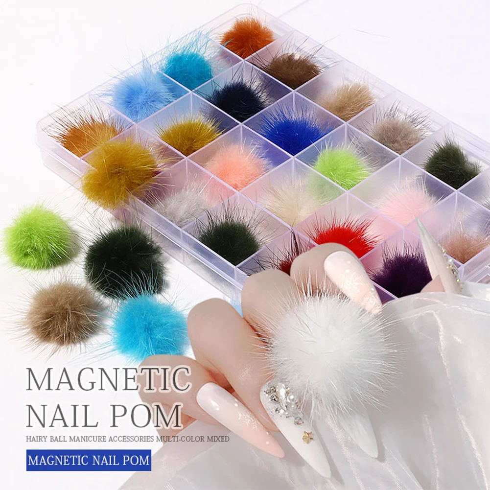 

10/24pcs Detachable Nail Art Fluffy Pom Balls Removable 3D Fluffy Balls with Magnetic Base Nail Accessories for Nail Art