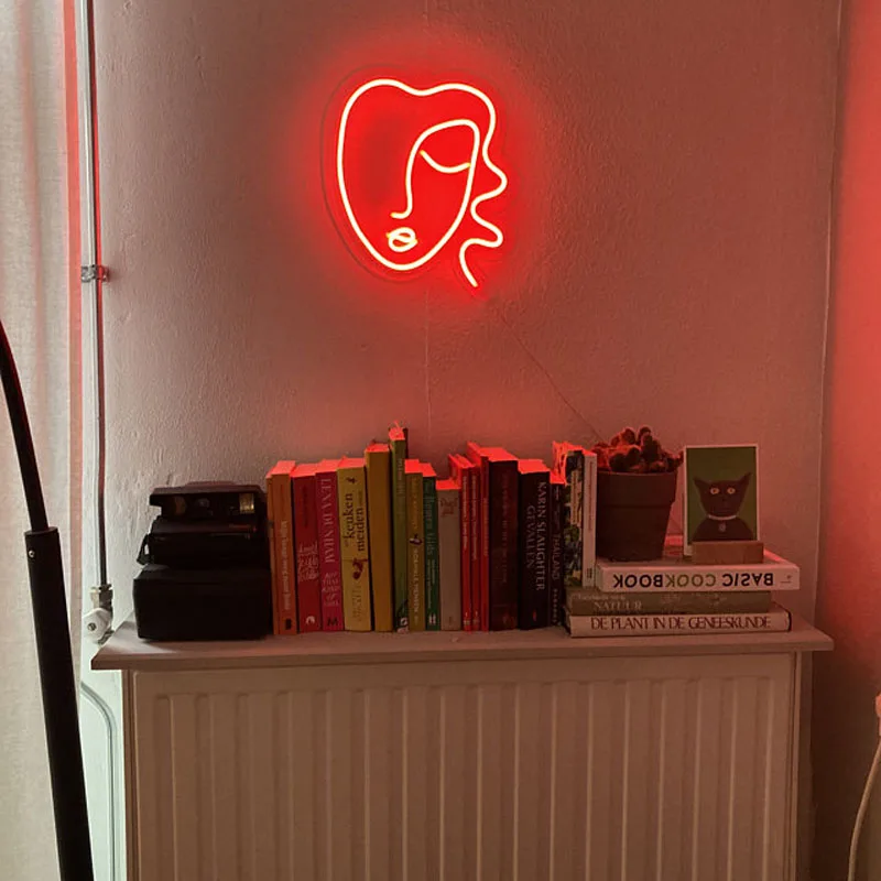 

Custom Waterproof Flex Neon Sign Women Face Visual Art Acrylic Wall Hanging Flexible Sign Room Wall Decoration For Girls Gift