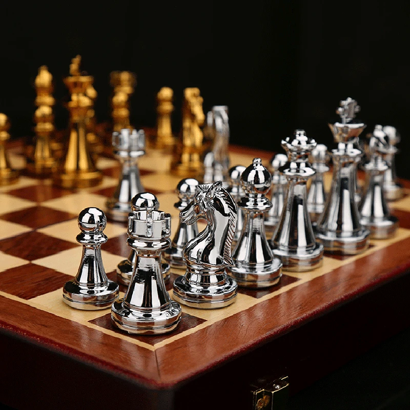 Professional Chess Pieces International Metal 30*30cm Folding Table Games with Wooden Box Children and Aldult Gift Ornaments New | Спорт и
