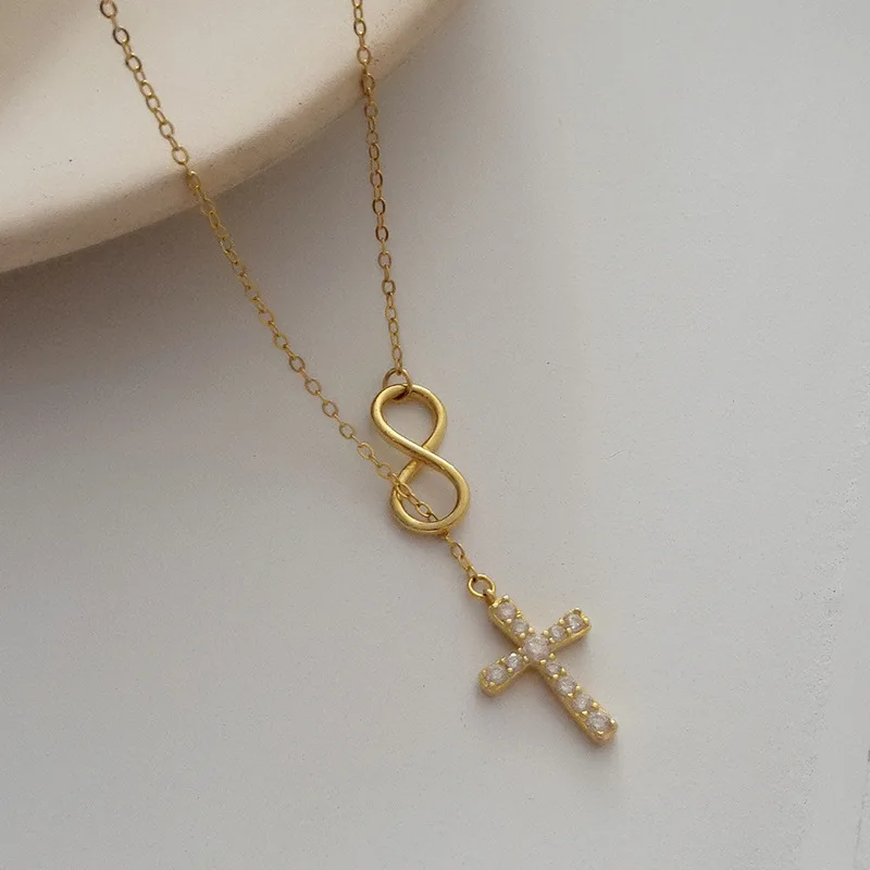 1 piece cross 44cm 925 Серебряное ожерелье Модные циркониевые девичьи серьги шесть-звезды стрелы крест короткая цепочка, ожерелье-цепочка тренд дикие женские серебряные ювелирные изделия - Окраска металла: 1 piece cross 44cm