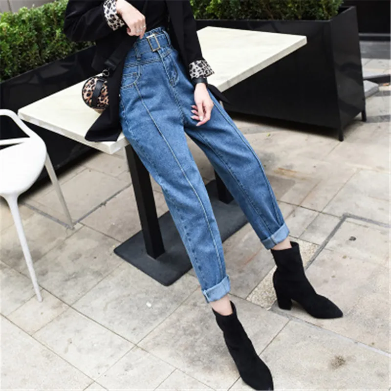 

Fashion Jeans Slacks Loose Boyfriend Jeans For Women Blue Denim Pants Casual Belt Jeans Vintage High Waist Jeans Streetwear
