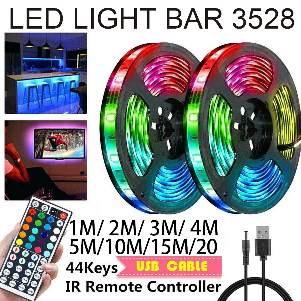 LED Strip Light 3528 SMD Flexible Ribbon Fita Led 1/2/3/4/5/10/15/20m Tape Brighter Have Remote Control | Лампы и освещение