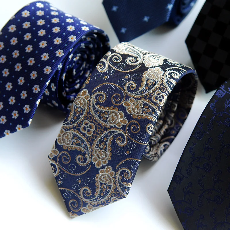 

Fashion Slim Skinny 6cm Neckties Classic Men's Stripe Plaid Floral Wine Blue Wedding Ties Jacquard Woven 100% Silk Men Neck Ties