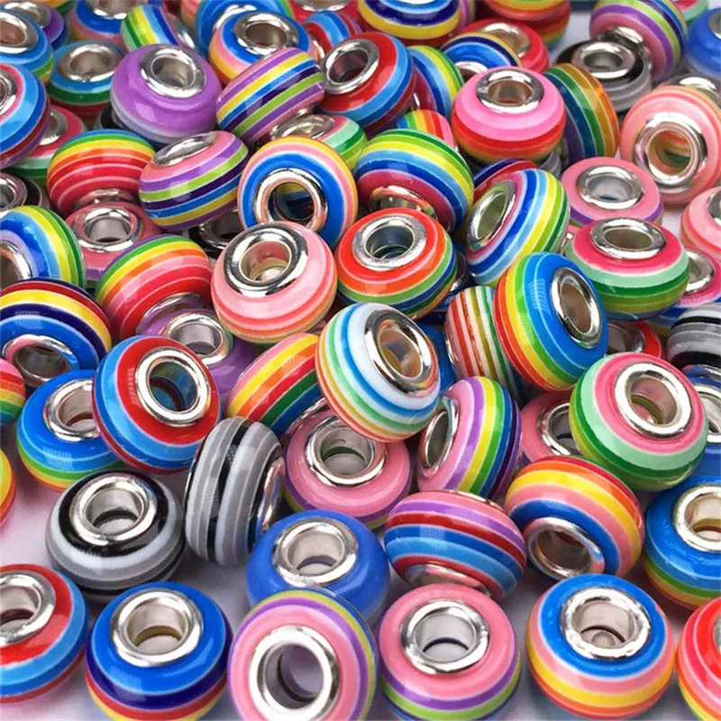 Бусины круглые россыпью в европейском стиле радужные шармы-разделители полоску