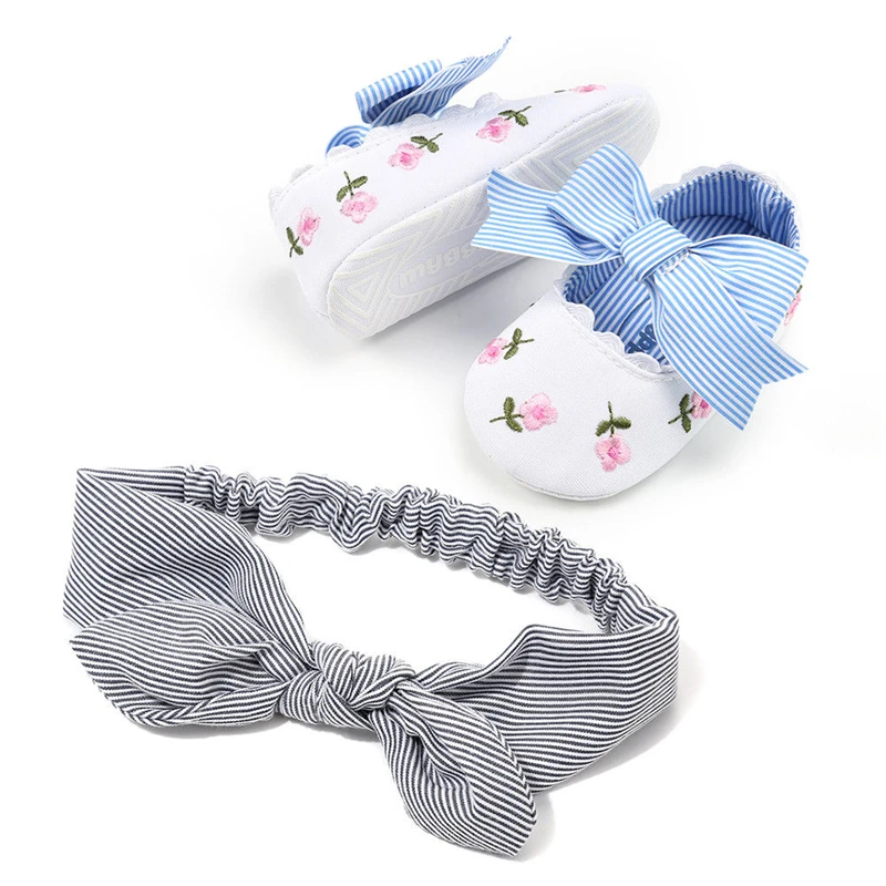 AA NEW Baby Shoes Headband Newborn Girls Soft Soled Princess Crib Shoes Prewalker