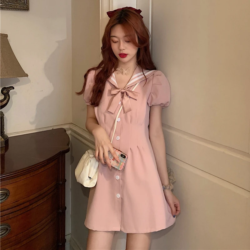 

2020 New Style Elegant Salt Sweet Waist Hugging Slim Navy Collar First Love Skirt Short Dress Female Summer sweet lolita dress