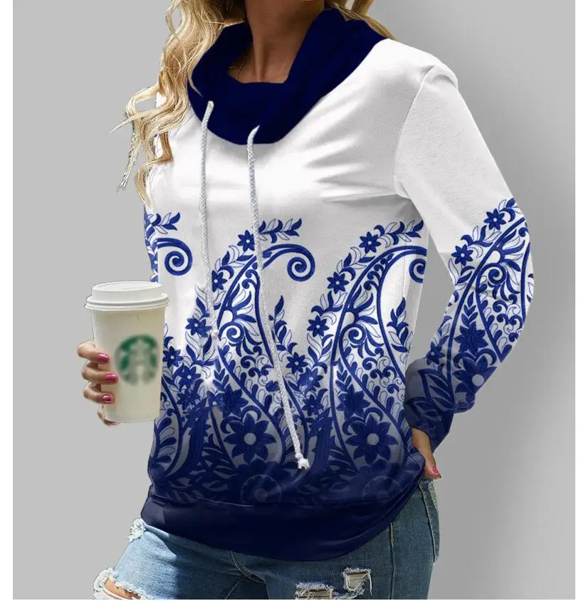 Толстовки с воротником-хомутом Женская осенне-зимняя одежда длинным рукавом 2021