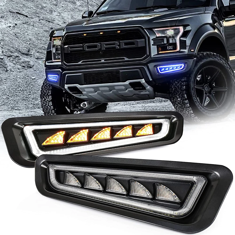 

MOVOTOR Fog Light with Blue/White -Raptor Bumper Lights Amber Sequential Turn Signal Fits Gen 2 Ford-Raptor 2017 2018 2019 2020