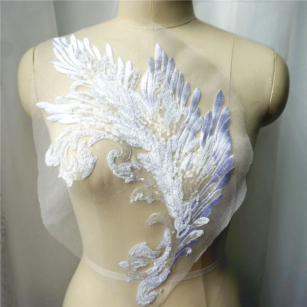 Аппликации в виде перьев с блестками серебристые золотистые белые Синие милая