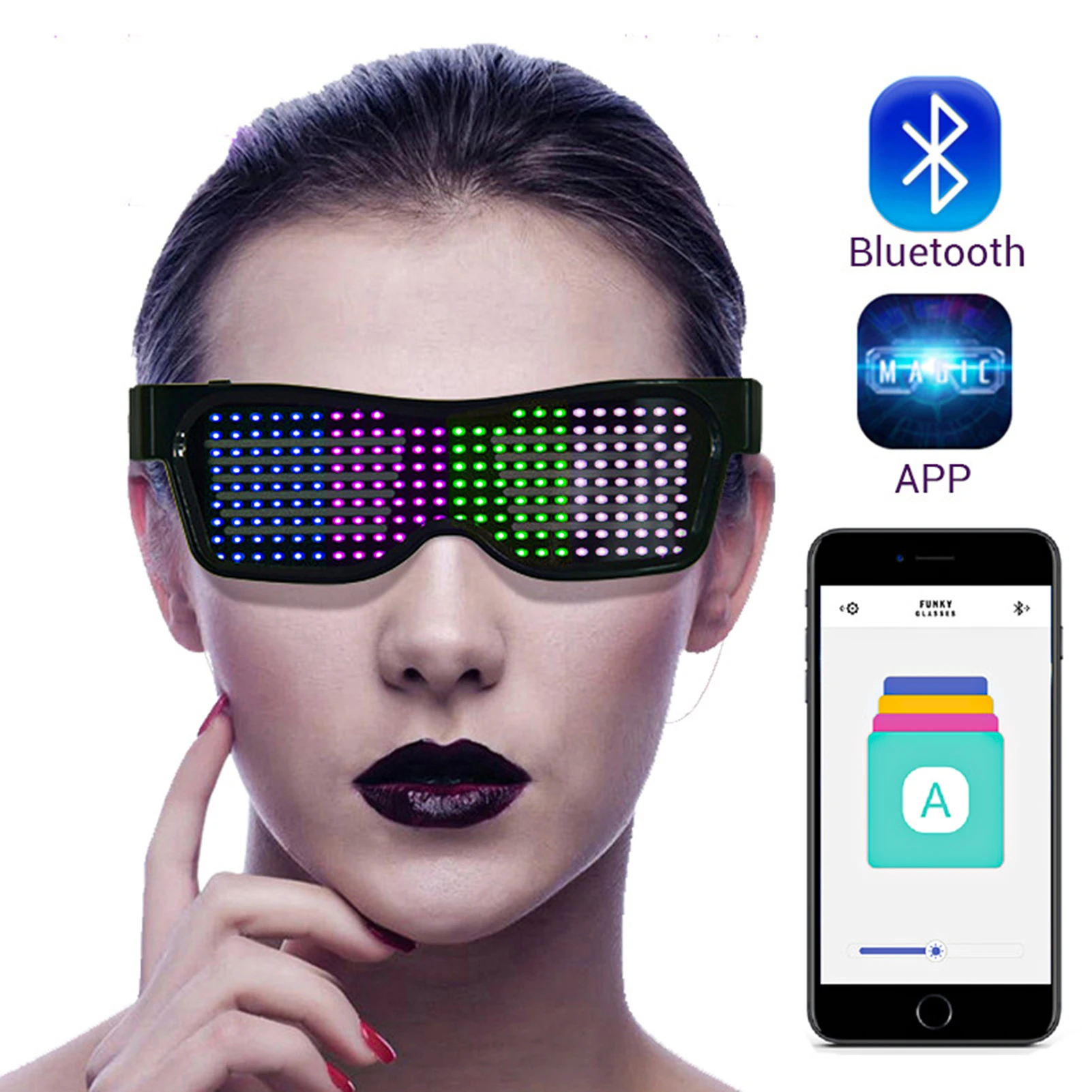 

Волшебные светодиодные очки для вечерние с Bluetooth, управление через приложение, светящиеся очки с Usb зарядкой, «сделай сам», редактирование, м...