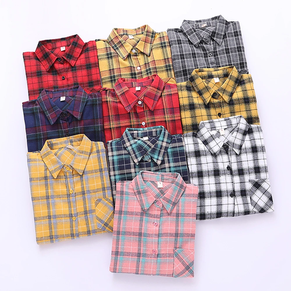 

2021 New Brand Plaid Shirt Women Loose Plus Size Blouse Female Long Sleeve Blouses Cotton Flannel Casual Shirt Women Tops Blusas