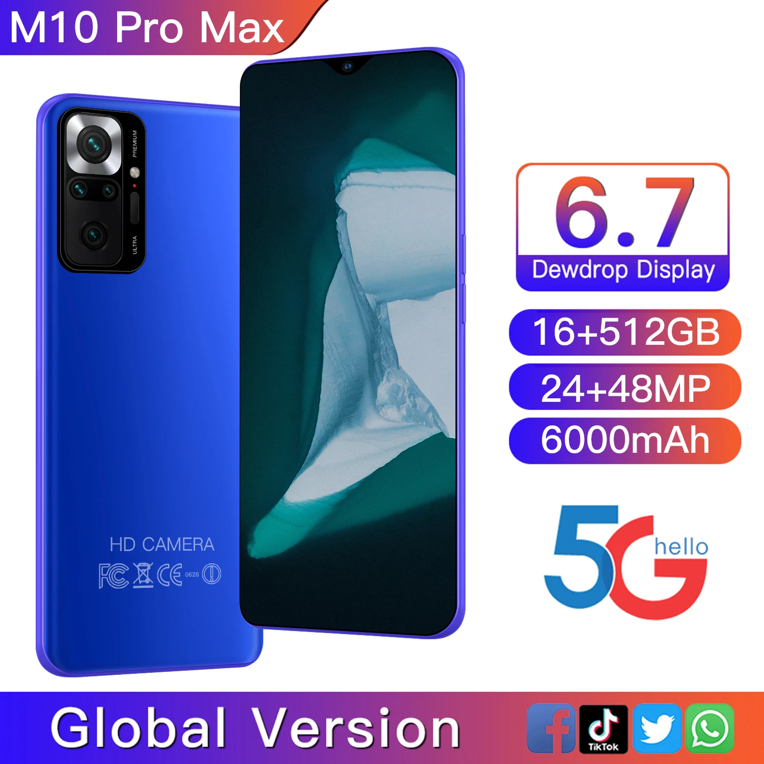 

Global Smartphone Xiao M10 Pro Max Andriod10 Qualcomm 888 16G 512GB Dual SIM 5G 6000mAh GPS Multi-Language 48MP Mobile Phone