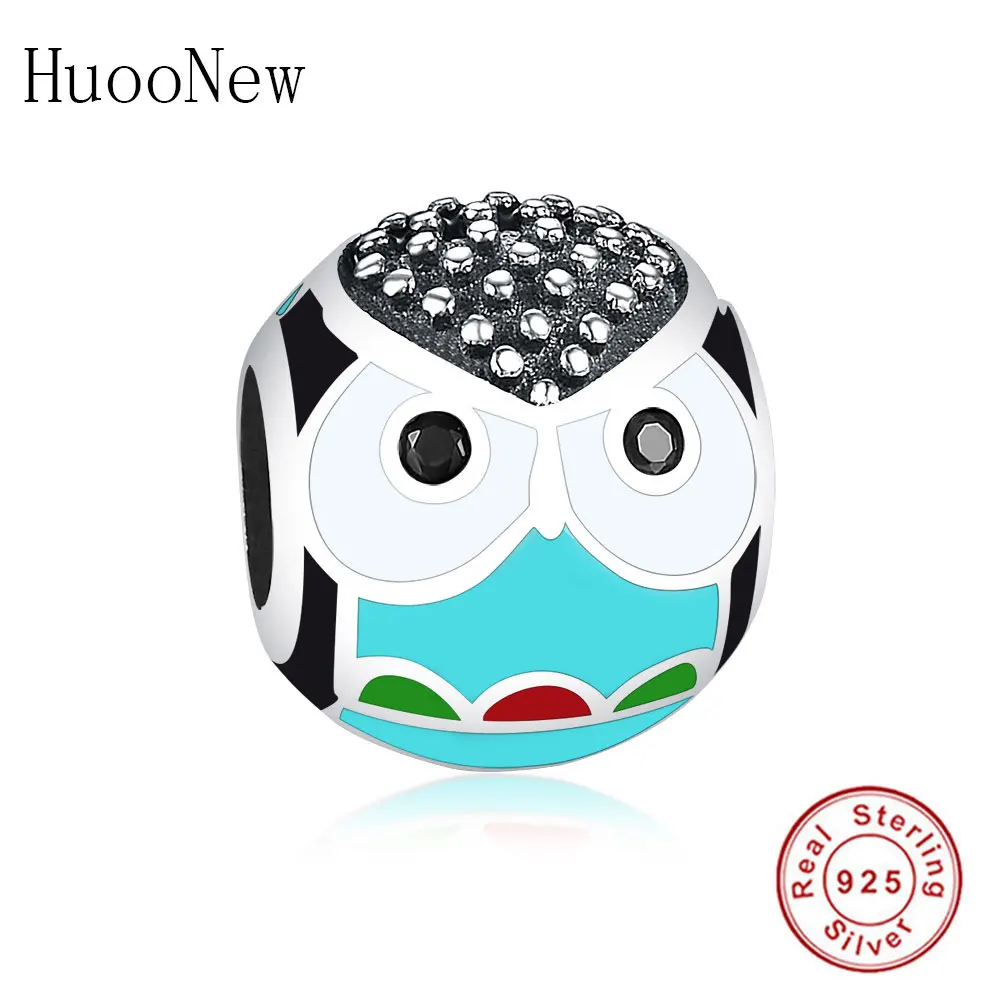Цветные эмалированные бусины с фианитами в виде совы лето 2019 подходят для