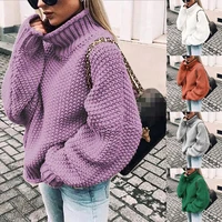 women autumn batwing long sleeve sweater turtleneck solid color chunky cable knit pullover tops oversized loose jumper