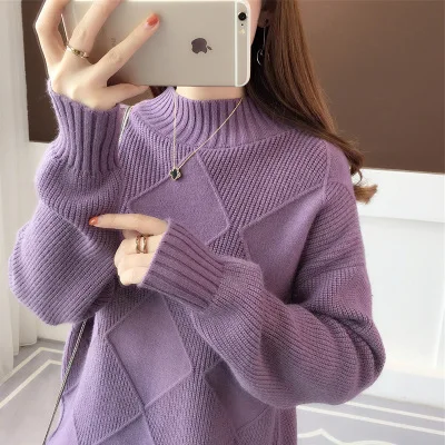 2019 осень зима длинный рукав водолазка женский розовый фиолетовый джемпер свитер