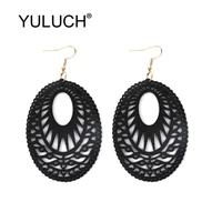 yuluch vintage black hollow natural wooden water drop earrings for women party 2019 ethnic african indian long pendant earrings