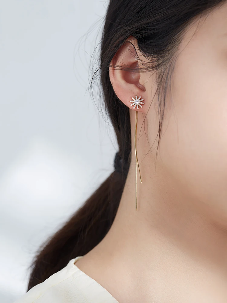 

LEKANI 925 Sterling Silver Earrings For Women Full Zircon Shiny Snowflake Tassel Drop Earring Romantic Anniversary Jewelry