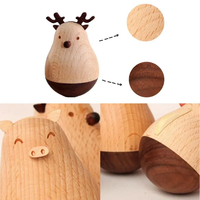 

Cartoon Wooden Tumbler Doll Toy Desk Decor OrnamentFairy Garden Decoration Accessory Birthday Gift