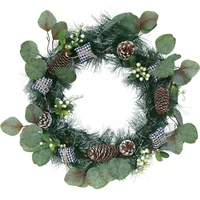 artificial christmas pine wreath with decorative gift box pinecone berries for front door wall window home decoration