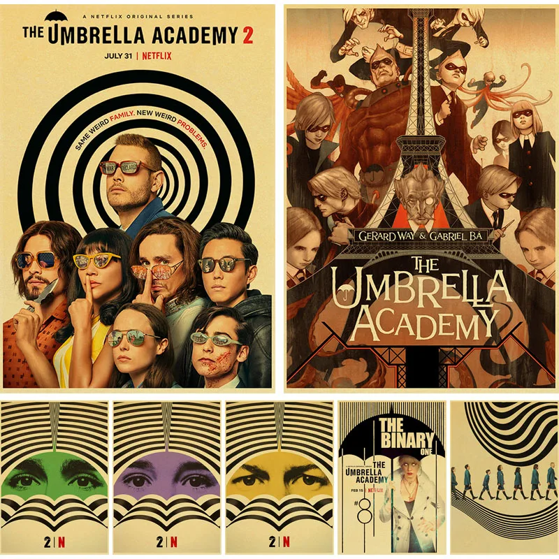 

Hot TV Comedy The Umbrella Academy Poster Retro Kraft Paper Posters Home Decor Wall Stickers Room Study Bar Cafe Art Painting