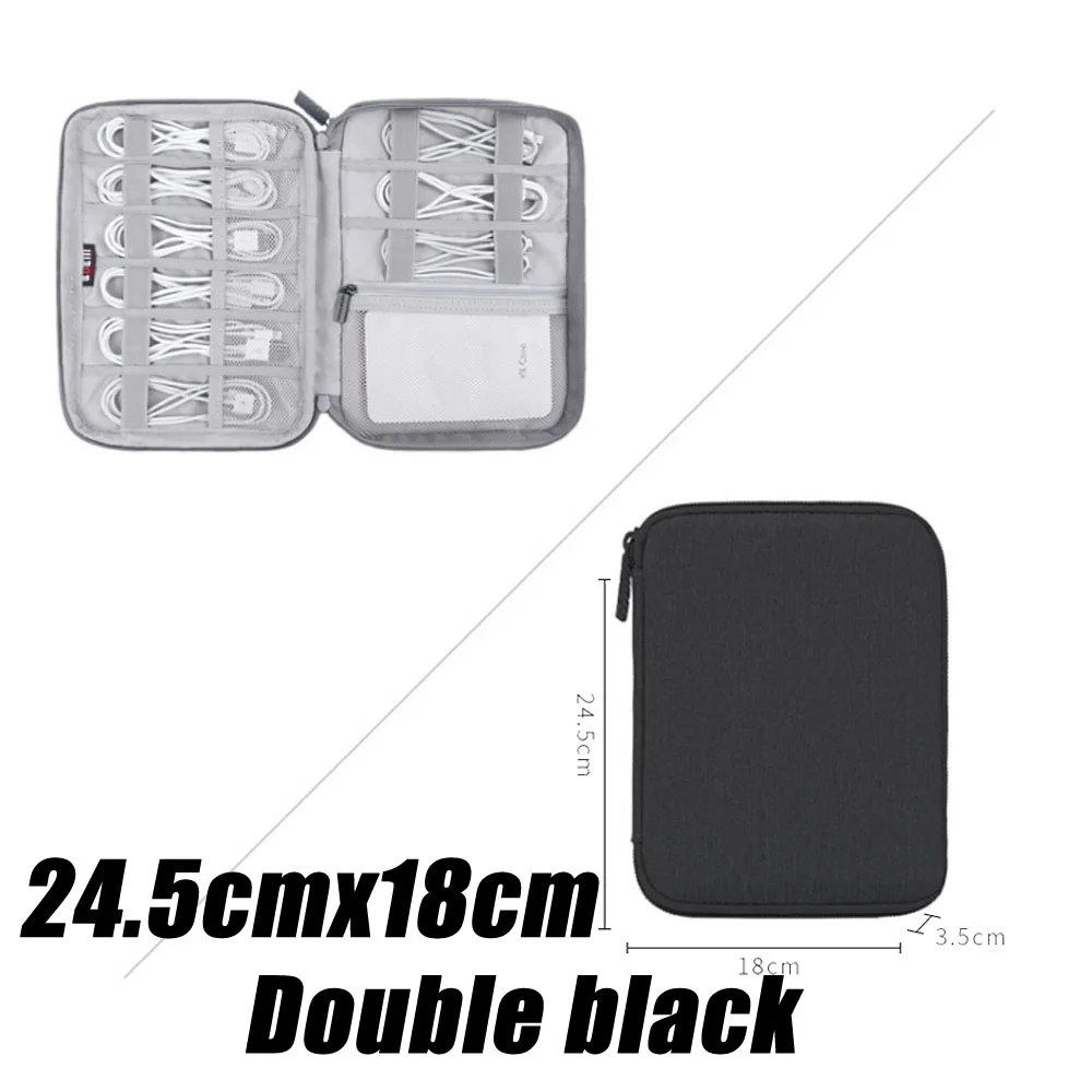 Black24.5cmx18cm Дорожный Чехол-органайзер для хранения наушников, сумка для хранения, цифровая портативная сумка на молнии, аксессуары, зарядное устройство, кабель для передачи данных, USB сумка-Органайзер - Цвет: Black24.5cmx18cm