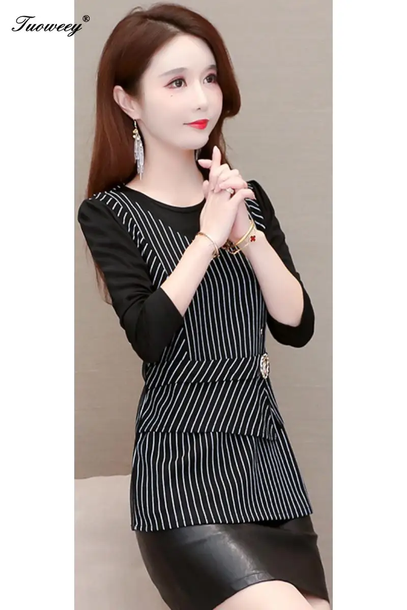 

5XL plus size red Women vintage long Blouses 2020 Fashion autumn long Sleeve Shirt Female striped tops camisas mujer elegant