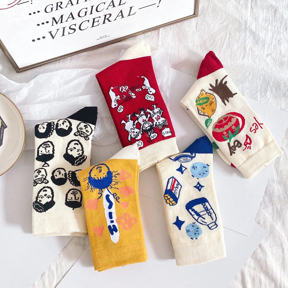 

Creative Cartoon Print Funny Socks Women Korean Harajuku Kawaii Cute Sock Cotton Tide Short Socks