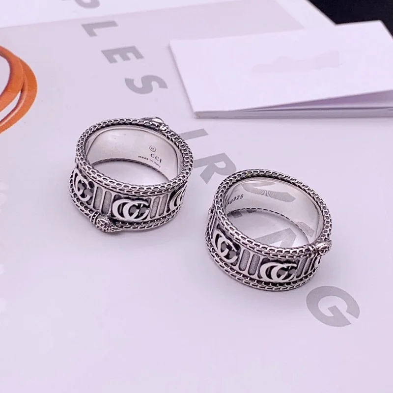 Кольцо из стерлингового серебра в ретро стиле с двойным логотипом трехмерная