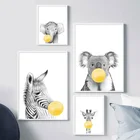 Картина на холсте, животные, скандинавский детский настенный Рисунок, жираф плакаты с зеброй и принтом, искусство, желтый пузырь, домашний декор