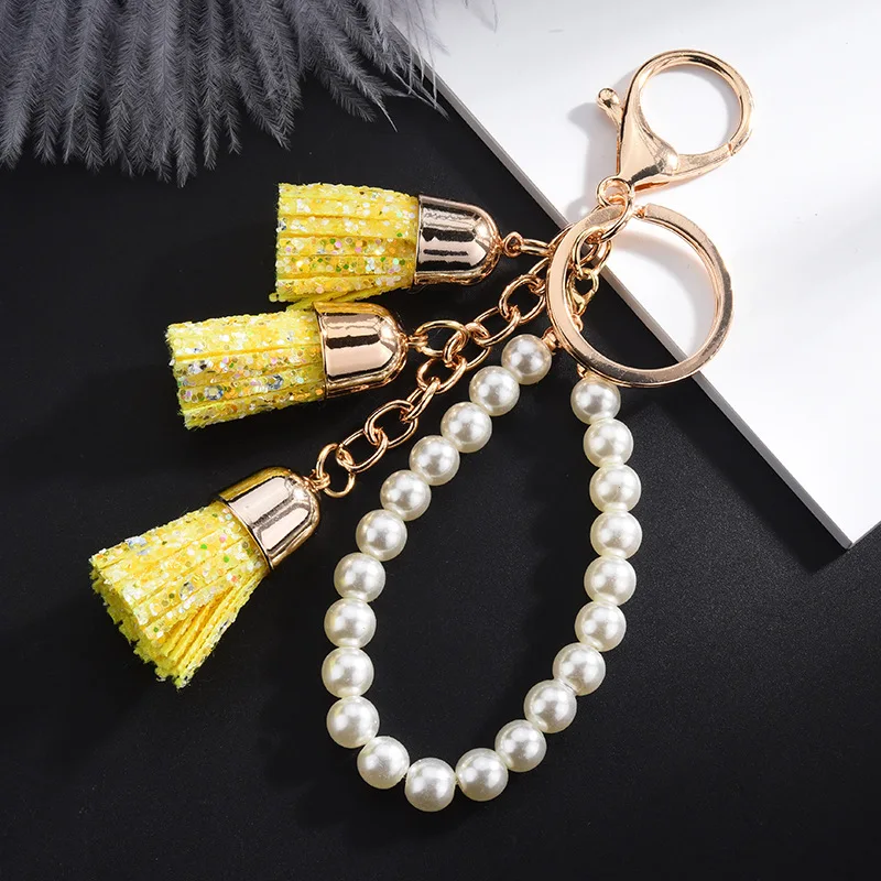 2019 New Candy Color Gold Sequins Tassel Keychain Bright Powder Pearl Chain Pendant Gifts for Women Accessories key Ring | Украшения и