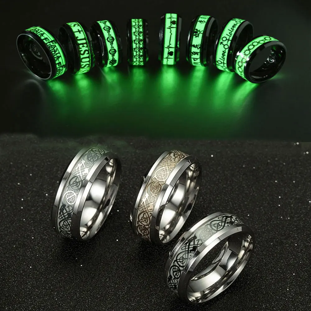 Кольцо из нержавеющей стали светящееся кольцо черный Модные мужские